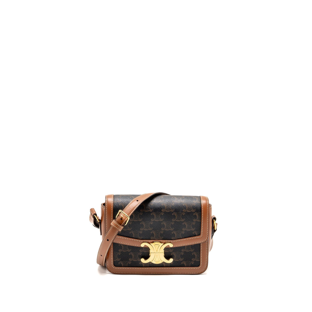 Celine Bags? Celine Teen Triomphe Bag Triomphe Calfskin Canvas Brown Multicoloour GHW Elegant Everyday Designer Handbag