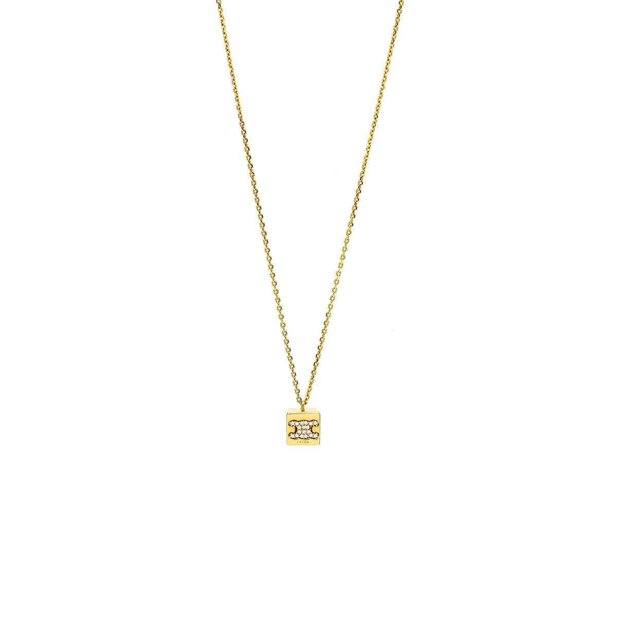 Celine Jewellery? CELINE Triomphe Cube Crystal Necklace Gold Tone Elegant Everyday Fine Jewellery