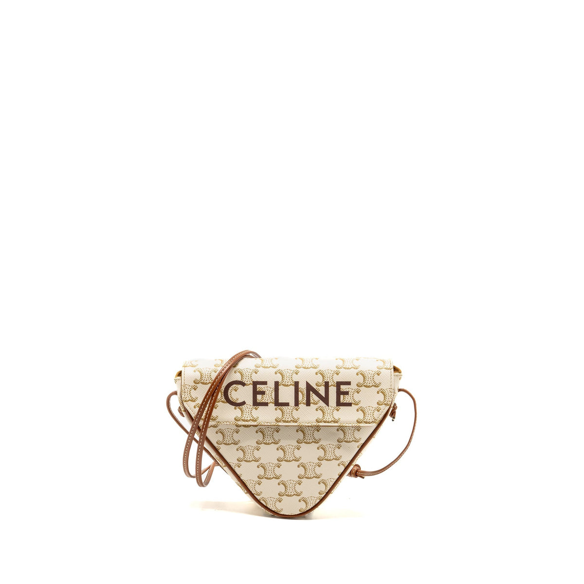 Celine Bags? Celine Triangle Shoulder Bag Triomphe Canvas White Tan Premium Designer Shoulder Bag