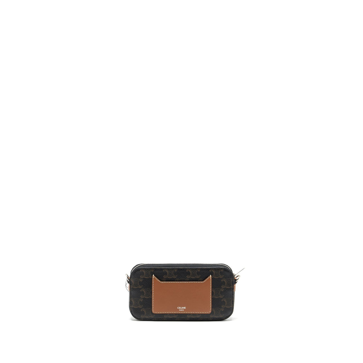 Celine Bags? Celine Horizontal Triomphe Logo Print Pouch Coated Canvas Leather Tan Brown SHW Luxury Designer Leather Handbag