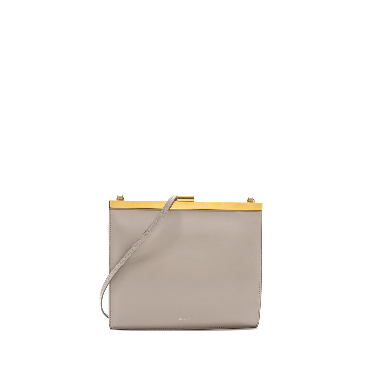 Celine Bags? Celine mini clasp shoulder bag light grey leather GHW Luxury Designer Leather Handbag