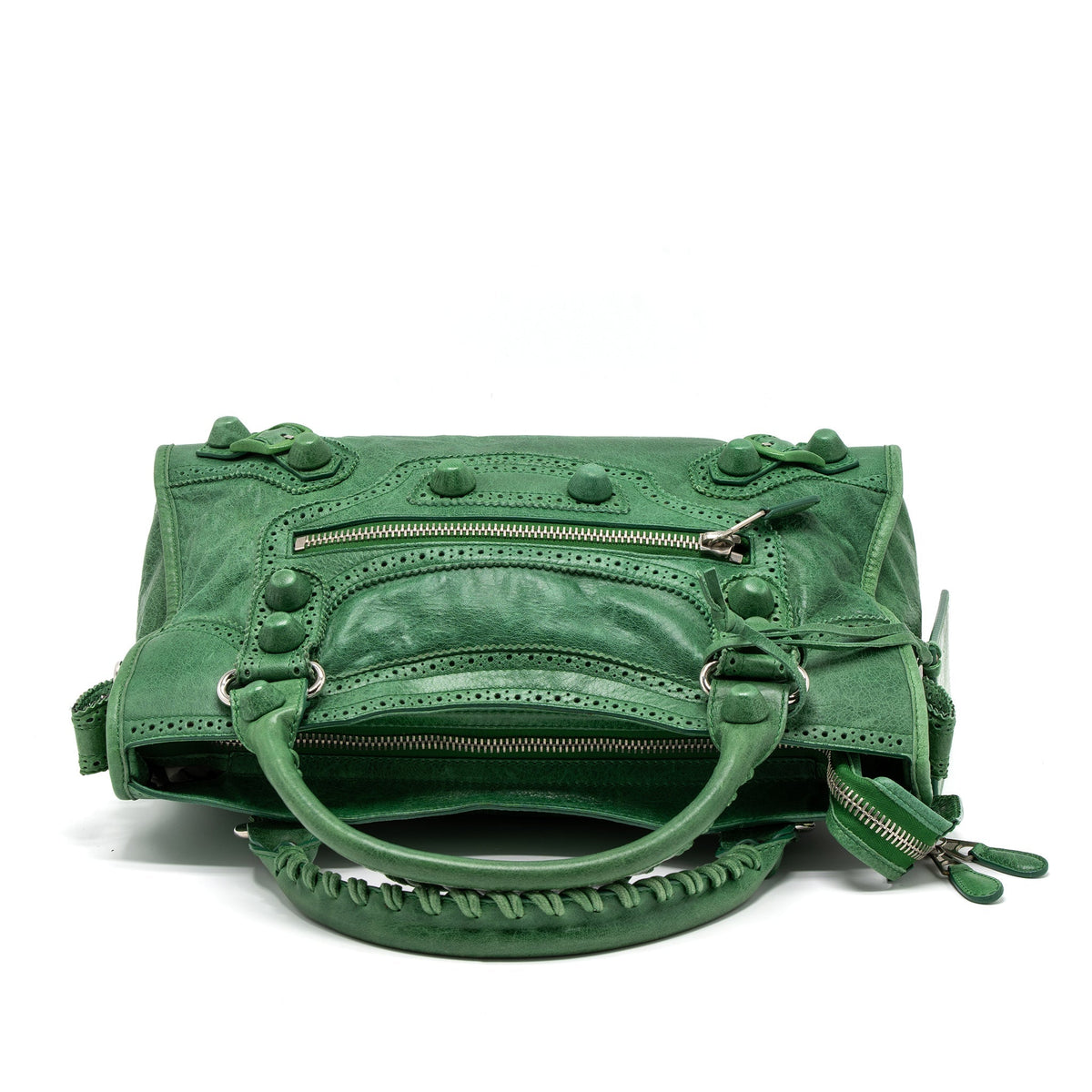 Balenciaga Lace City Bag Leather Green SHW — Designer Leather Handbag