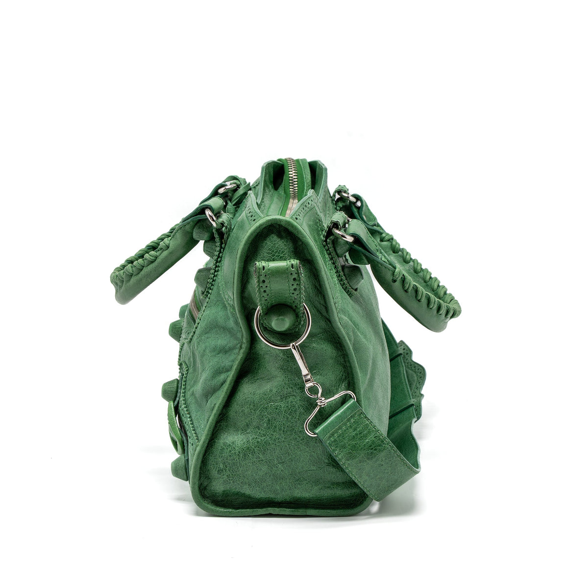 Balenciaga Lace City Bag Leather Green SHW — Designer Leather Handbag