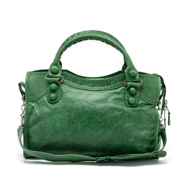 Balenciaga Lace City Bag Leather Green SHW — Designer Leather Handbag