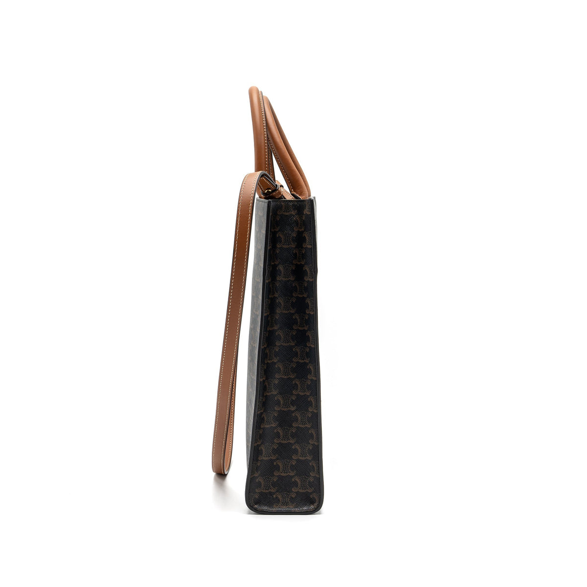 Celine Bags? Celine Cabas Vertical in Triomphe Canvas and Calfskin tan GHW Premium Designer Shoulder Bag