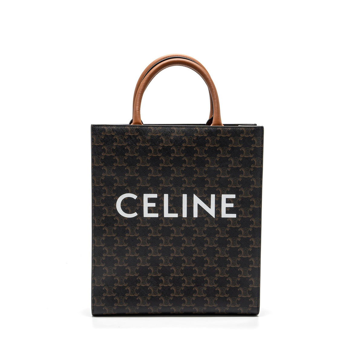 Celine Bags? Celine Cabas Vertical in Triomphe Canvas and Calfskin tan GHW Premium Designer Shoulder Bag