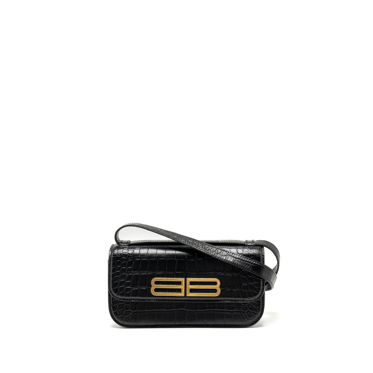 Balenciaga Gossip shoulder bag croc-embossed calfskin black GHW — Designer Shoulder Bag