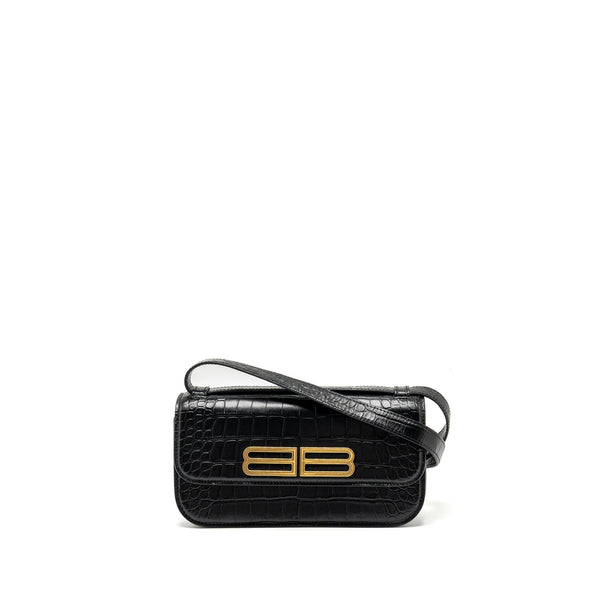 Balenciaga Gossip shoulder bag croc-embossed calfskin black GHW — Designer Shoulder Bag