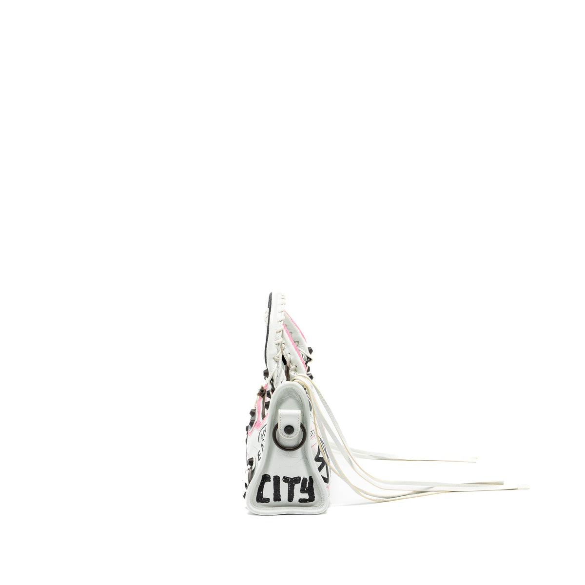 Balenciaga City Graffiti Classic Studs bag leather white / pink/ black with black hardware | Designer Luxury Handbag