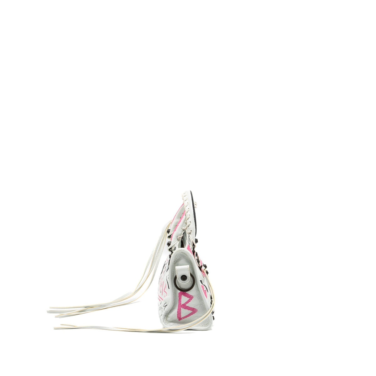 Balenciaga City Graffiti Classic Studs bag leather white / pink/ black with black hardware | Designer Luxury Handbag