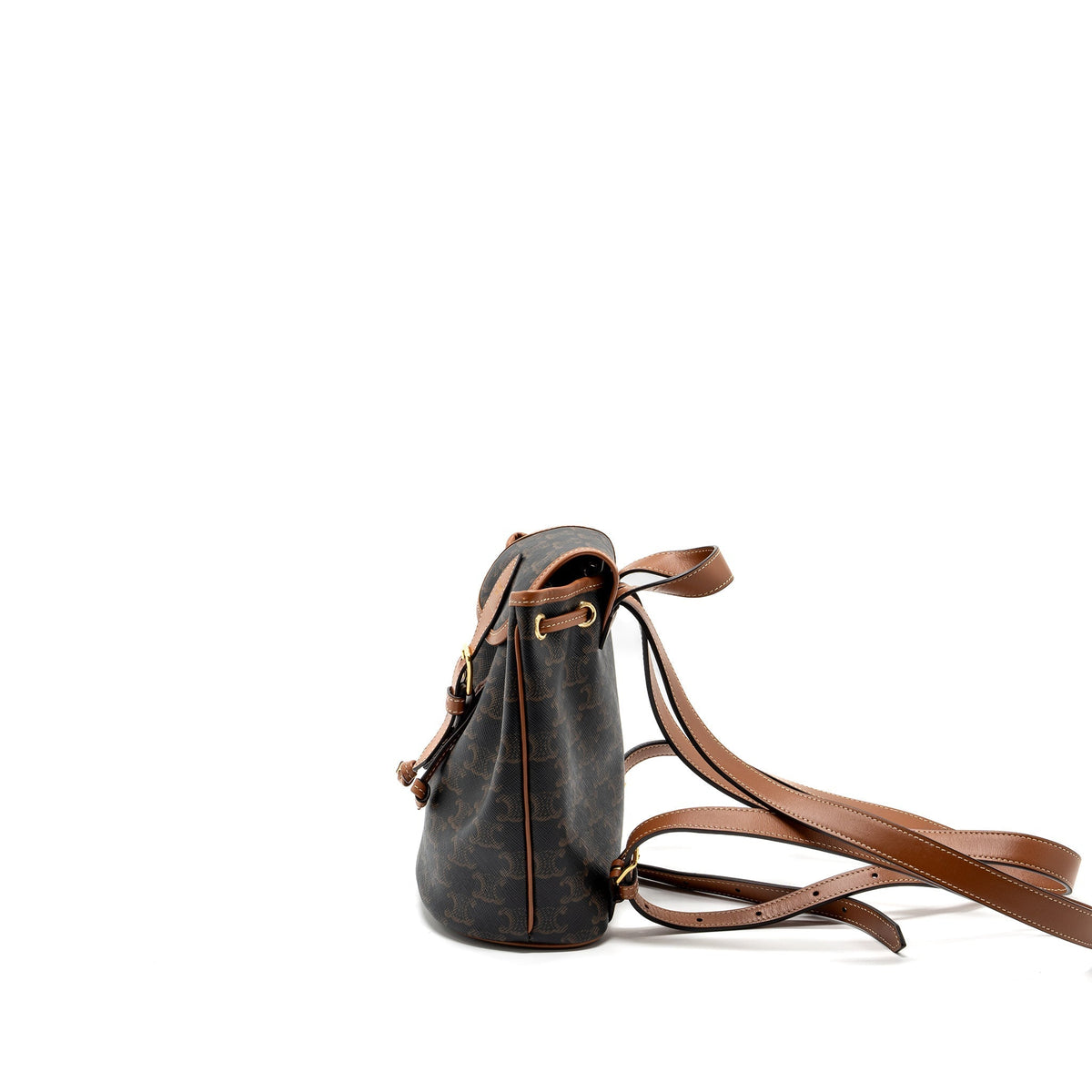 Celine Bags? Celine Mini Backpack Folco Triomphe Canvas Calfskin TAN GHW Premium Designer Shoulder Bag