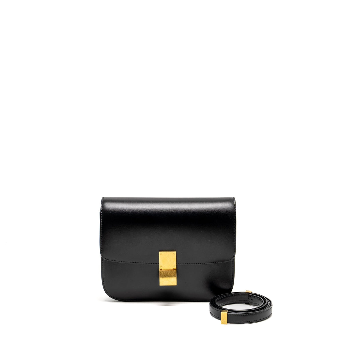 Celine Bags? Celine Medium Classic Box Bag Calfskin BLACK GHW Premium Designer Shoulder Bag