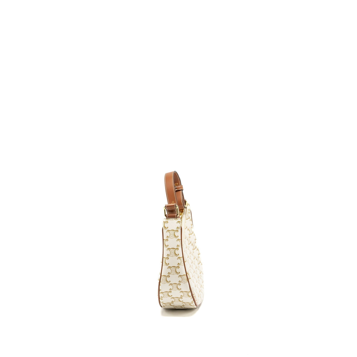 Celine Bags? Celine Ava Bag Triomphe Canvas Calfskin White Brown GHW Premium Designer Shoulder Bag