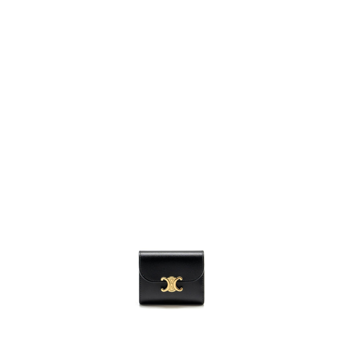 Celine Wallets? Celine Small Triomphe Flap Wallet Shiny Calfskin Black GHW Elegant Everyday Leather Wallet