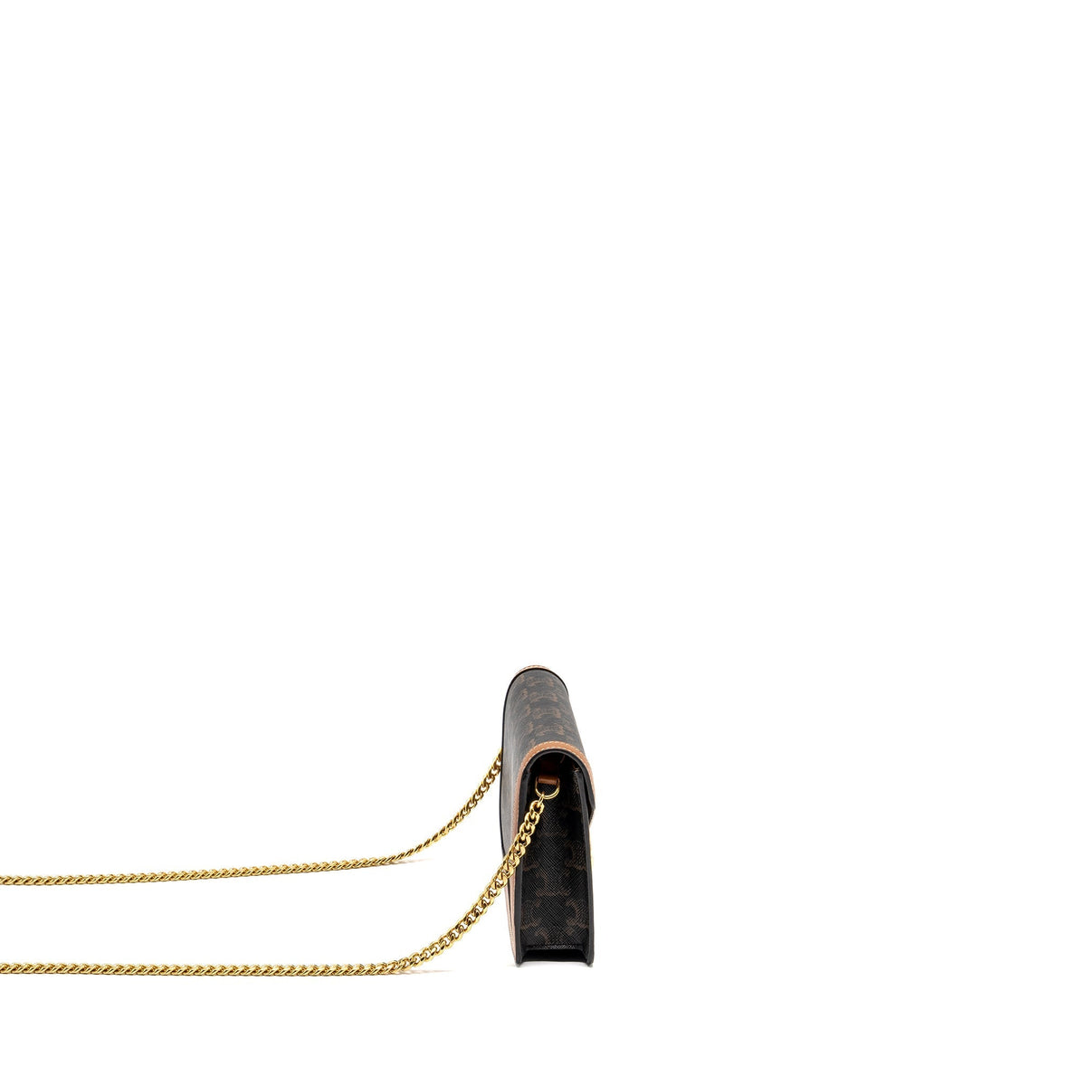 Celine Wallets? Celine Wallet on Chain Margo Triomphe Canvas Calfskin Tan GHW Elegant Everyday Leather Wallet