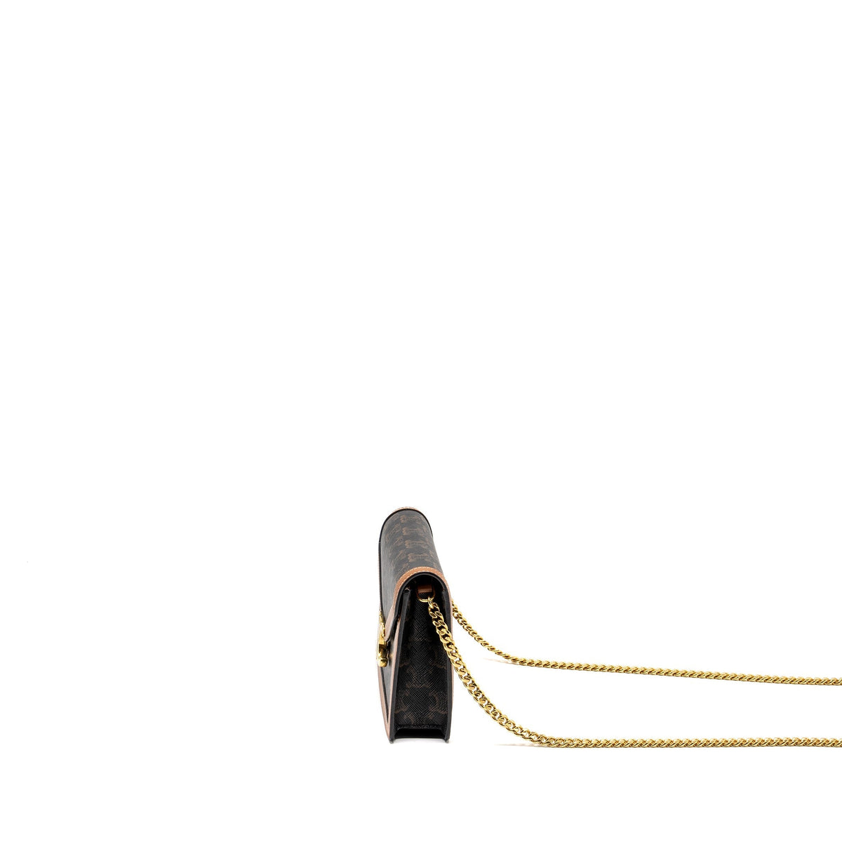 Celine Wallets? Celine Wallet on Chain Margo Triomphe Canvas Calfskin Tan GHW Elegant Everyday Leather Wallet