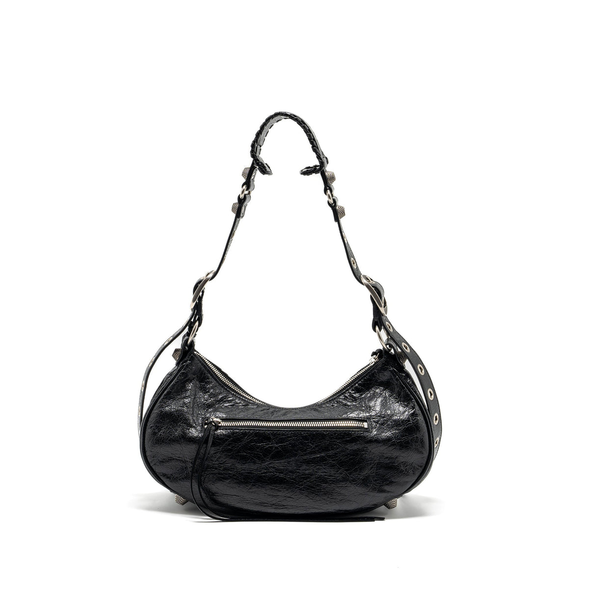 Balenciaga Le Cargole Small Shoulder Bag Lambskin Black SHW | Studded Leather Shoulder Bag