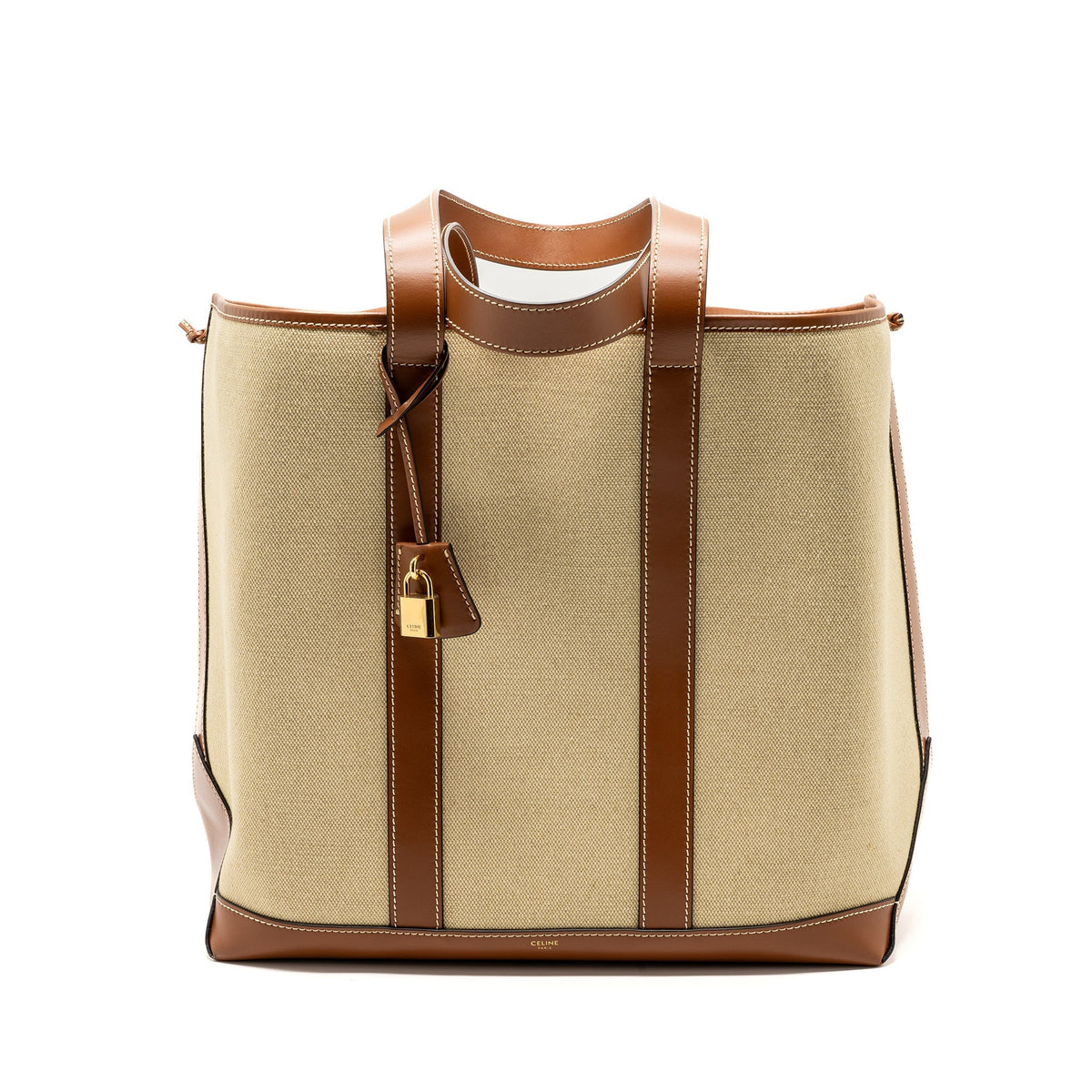 Celine Bags? Celine cabas Marin canvas calfskin natural tan multicolour GHW Premium Designer Shoulder Bag