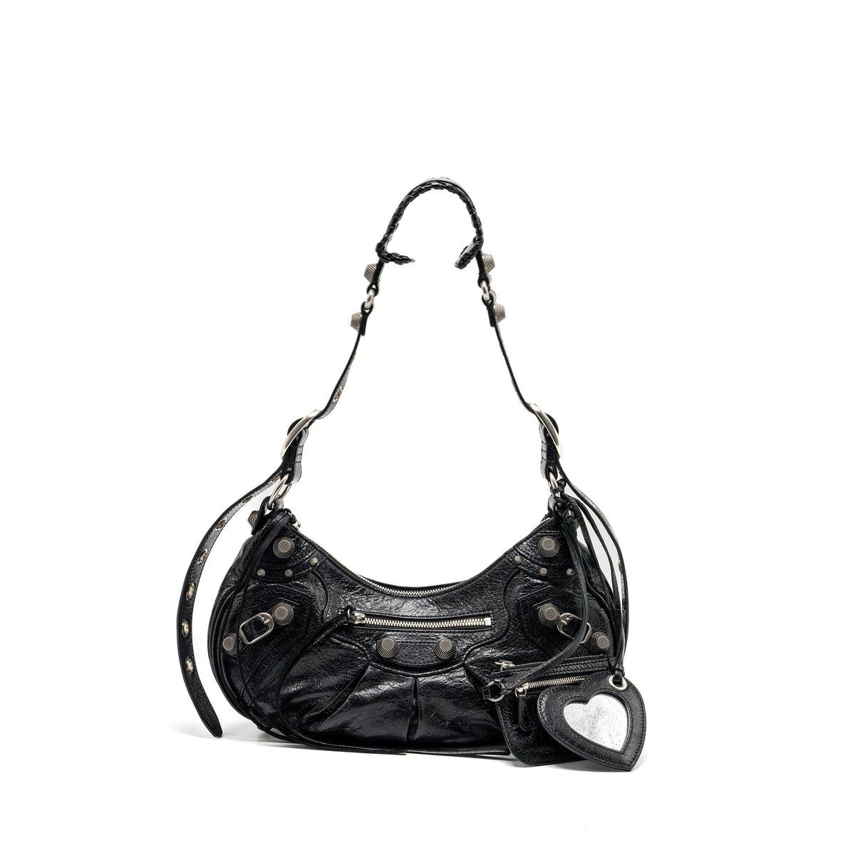 Balenciaga Le Cargole Small Shoulder Bag Lambskin Black SHW | Studded Leather Shoulder Bag