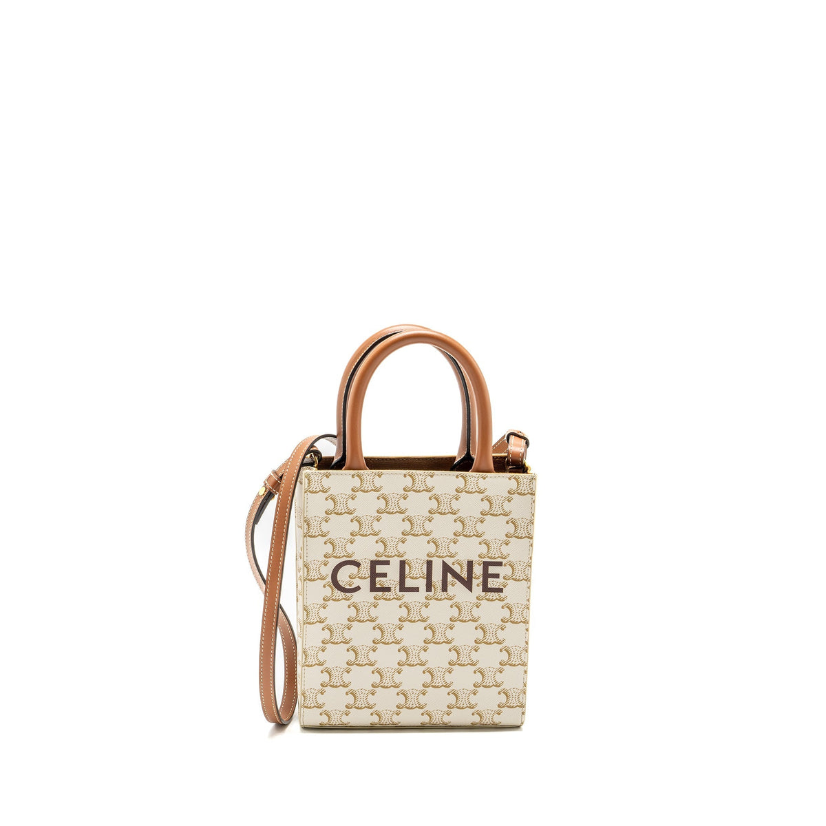 Celine Bags? Celine Mini Vertical Cabas Triomphe Canvas Calfskin white GHW Luxury Designer Leather Handbag