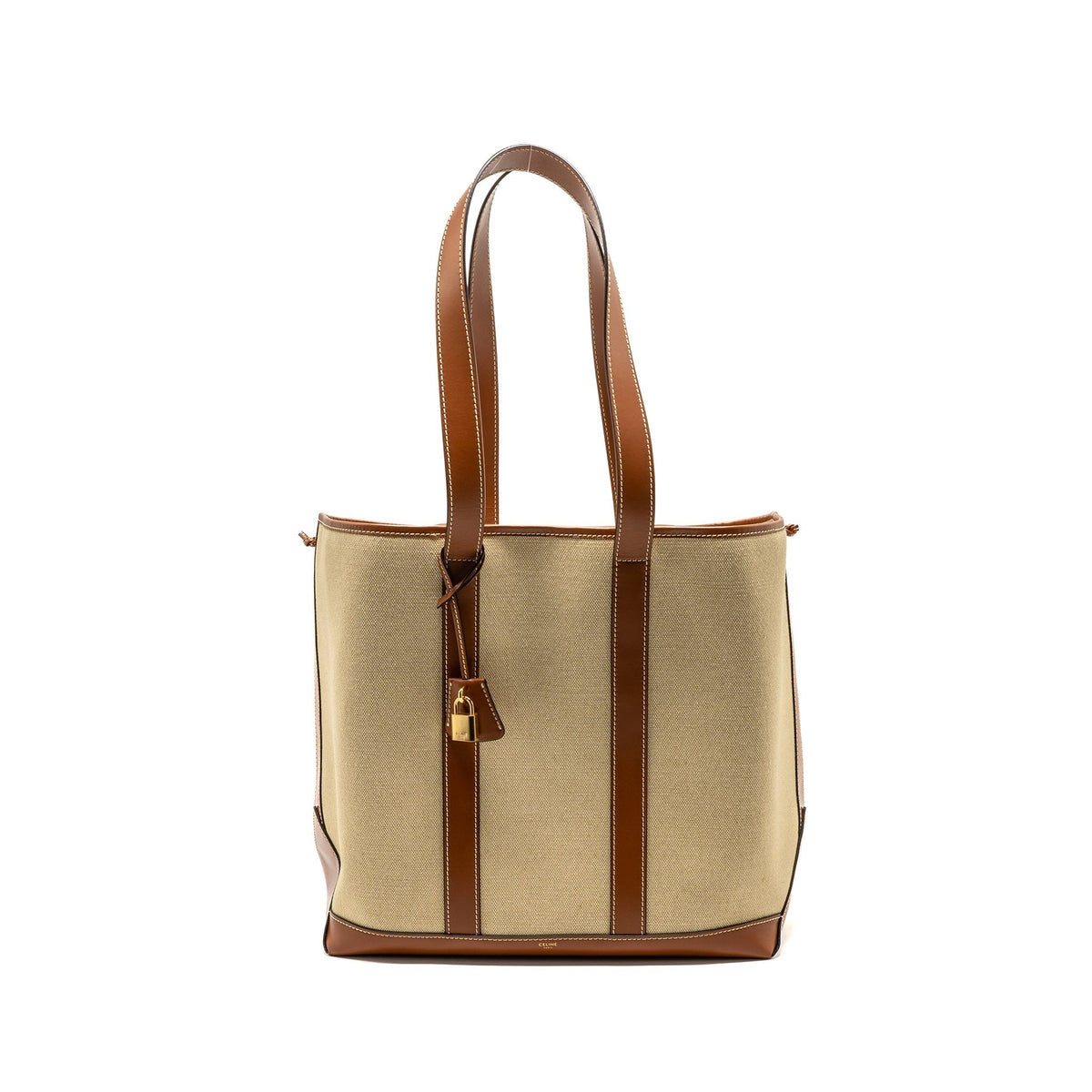 Celine Bags? Celine cabas Marin canvas calfskin natural tan multicolour GHW Premium Designer Shoulder Bag