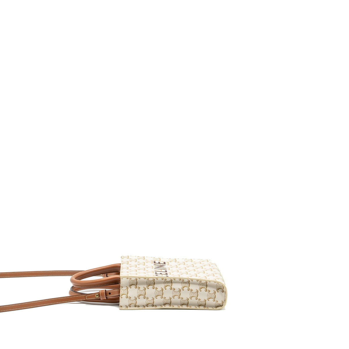 Celine Bags? Celine Mini Vertical Cabas Triomphe Canvas Calfskin white GHW Luxury Designer Leather Handbag