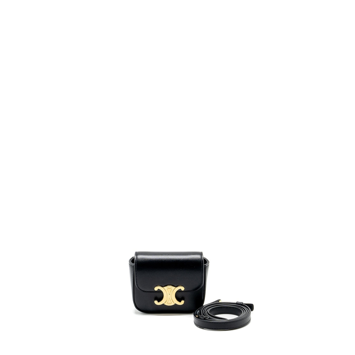 Celine Bags? Celine Mini Triomphe Shiny Calfskin Black GHW Elegant Everyday Designer Handbag