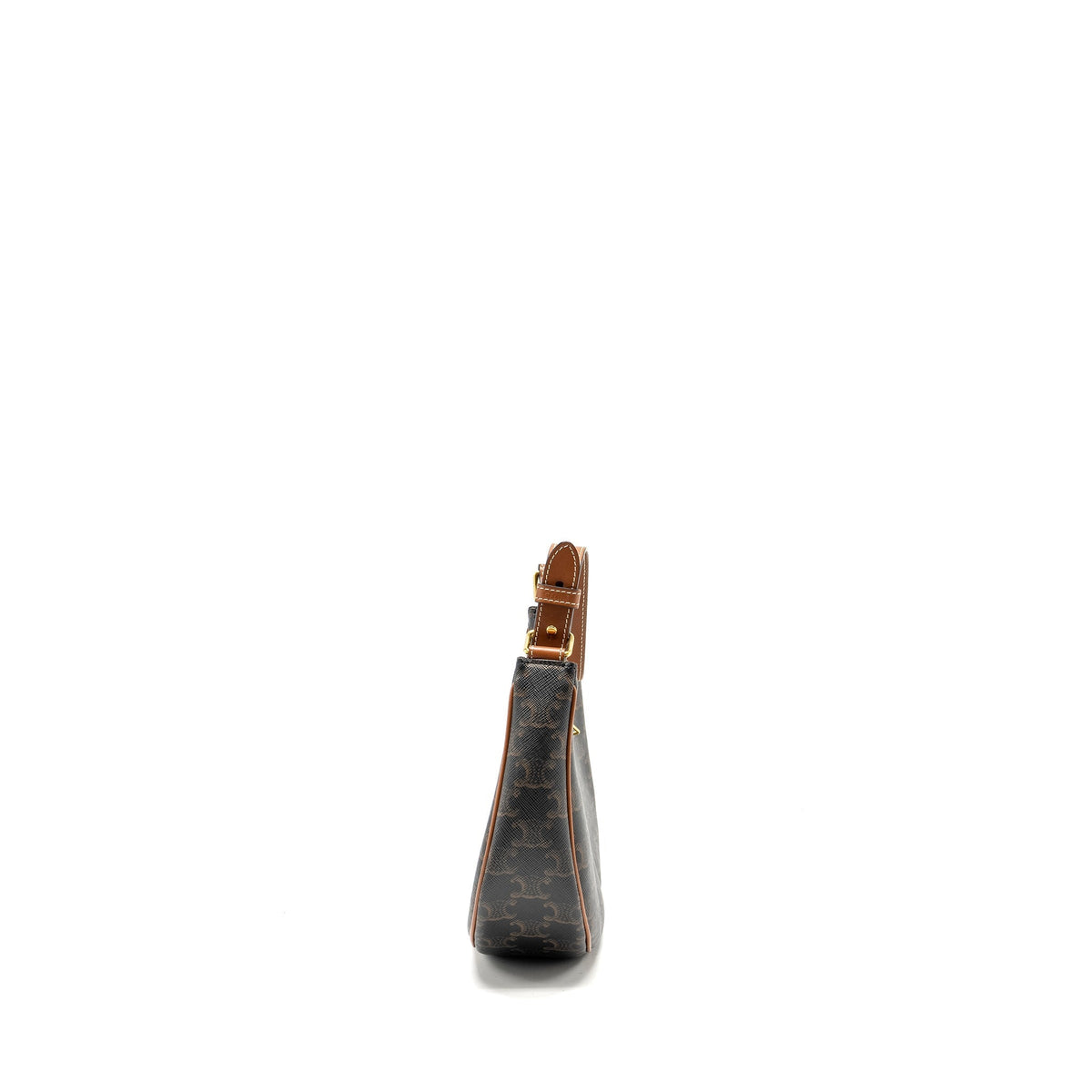 Celine Bags? Celine Ava Bag Triomphe Canvas Calfskin Brown GHW Premium Designer Shoulder Bag