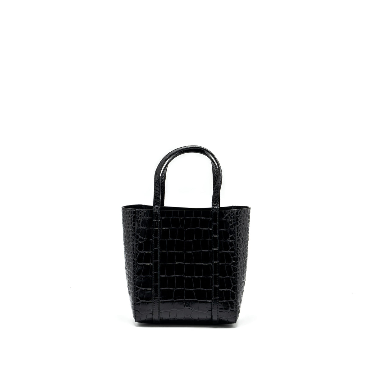 Balenciaga XXS Everyday Tote Bag Croc-Embossed Calfskin Black SHW — Premium Leather Tote