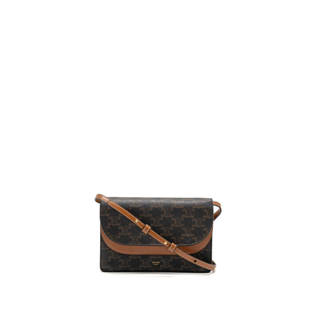 Celine Wallets? Celine Wallet On Strap Triomphe Canvas Lambskin Tan GHW Compact Luxury Card Wallet
