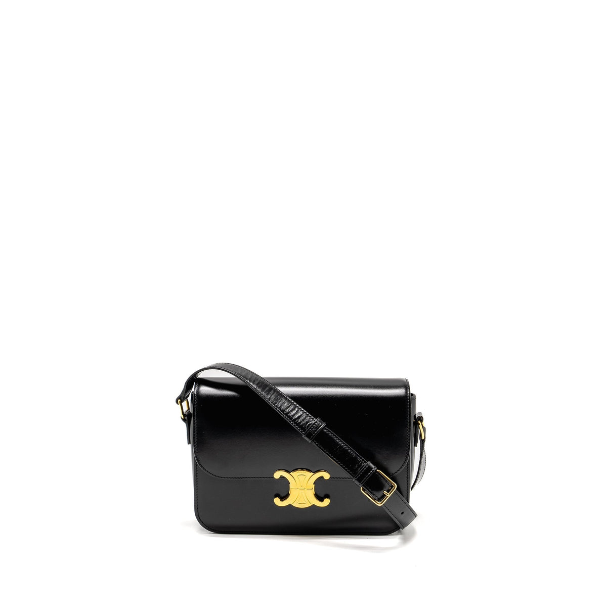 Celine Bags? Celine Classic Triomphe Bag Shiny Calfskin Black GHW Premium Designer Shoulder Bag