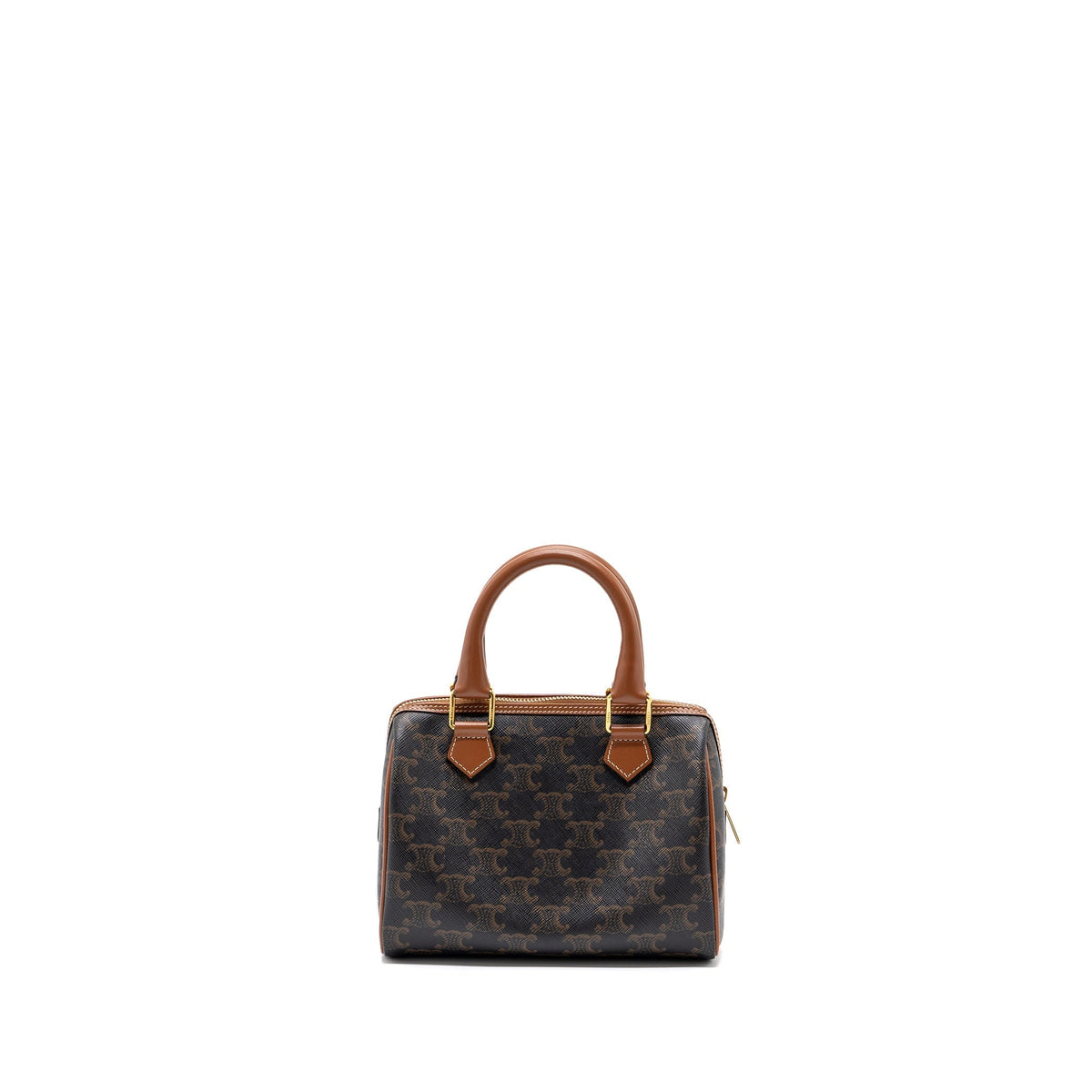 Celine Bags? Celine Small Boston Bag Triomphe Canvas Leather Brown GHW Elegant Everyday Designer Handbag