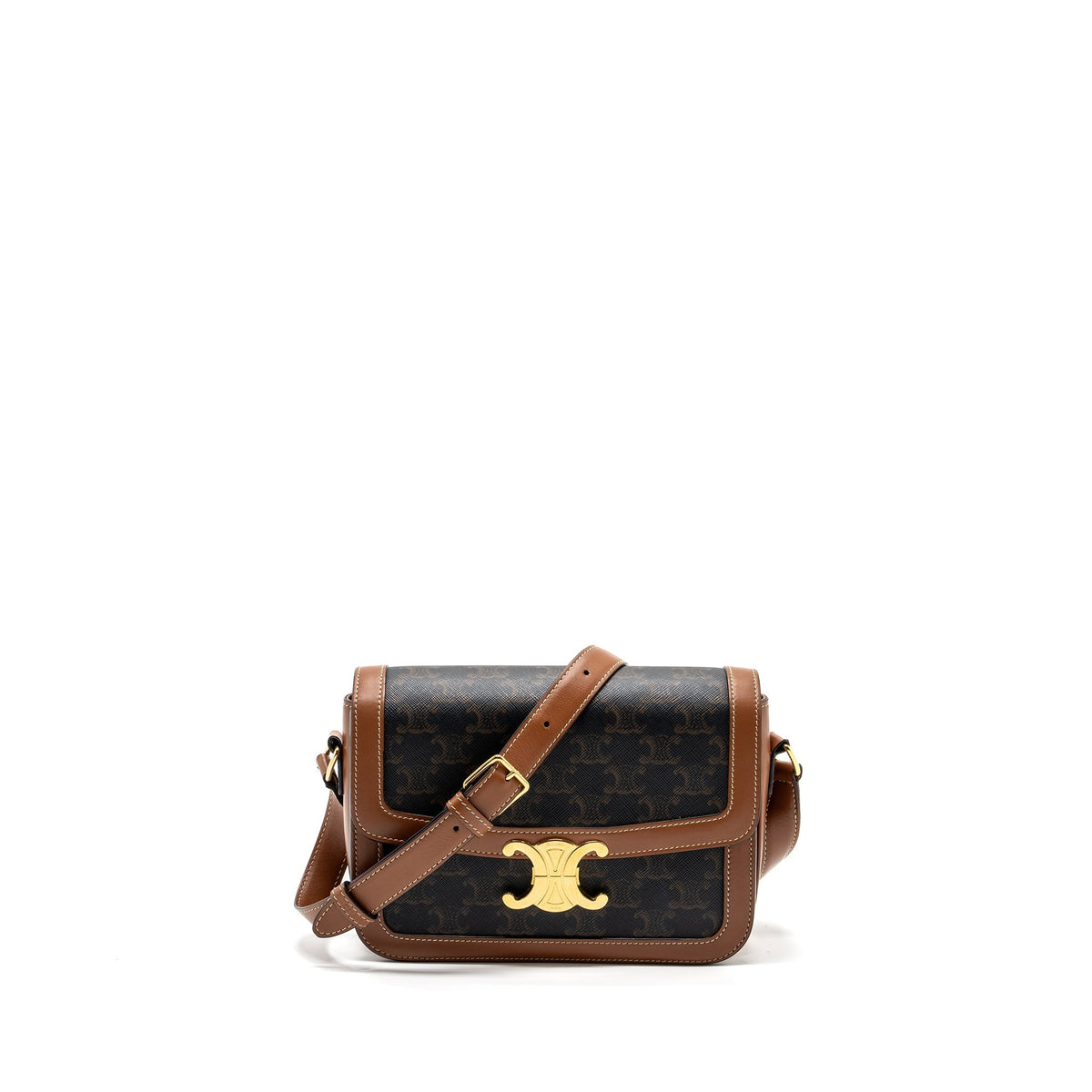 Celine Bags? Celine Classic triomphe bag canvas calfskin tan GHW Premium Designer Shoulder Bag