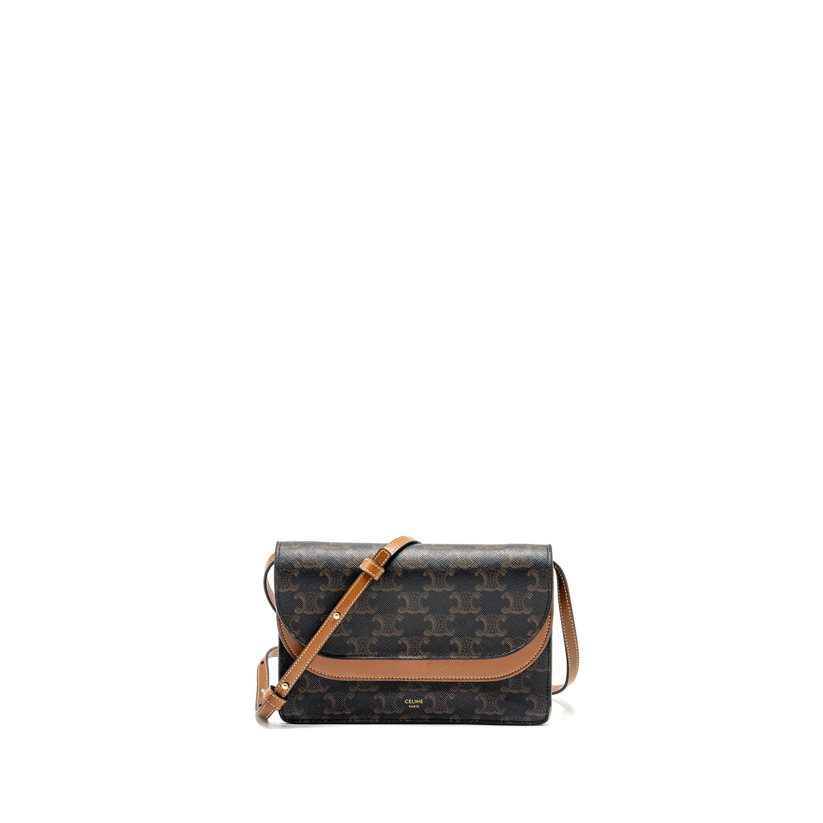 Celine Wallets? Celine Wallet on strap Triomphe Canvas Smooth Lambskin Tan GHW Compact Luxury Card Wallet