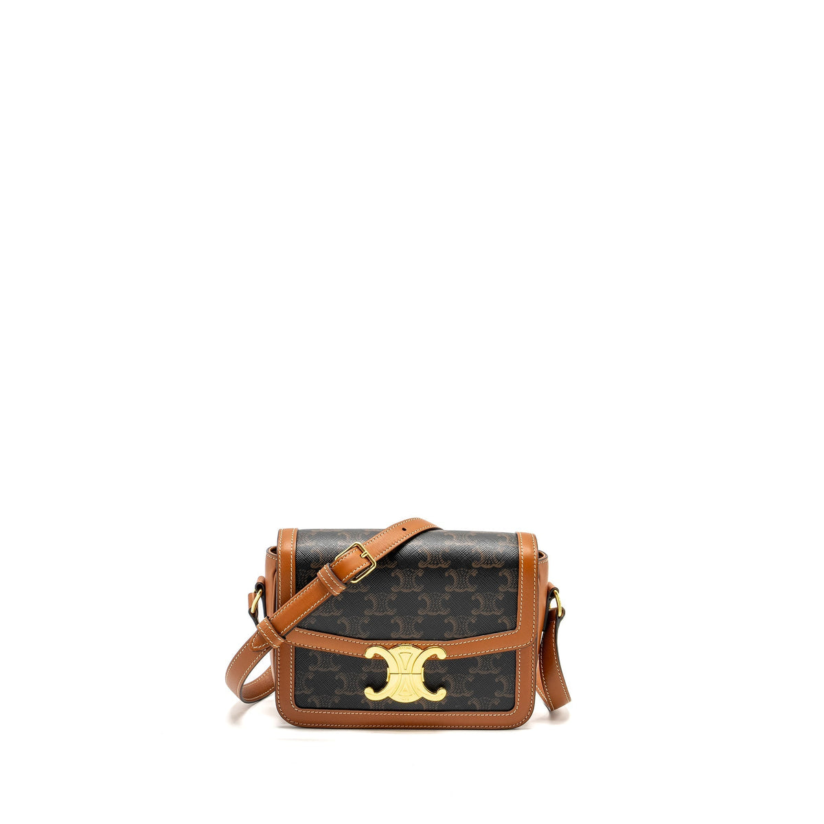 Celine Bags? Celine Teen Triomphe bag in triomphe canvas calfskin Brown Multicolour GHW Premium Designer Shoulder Bag