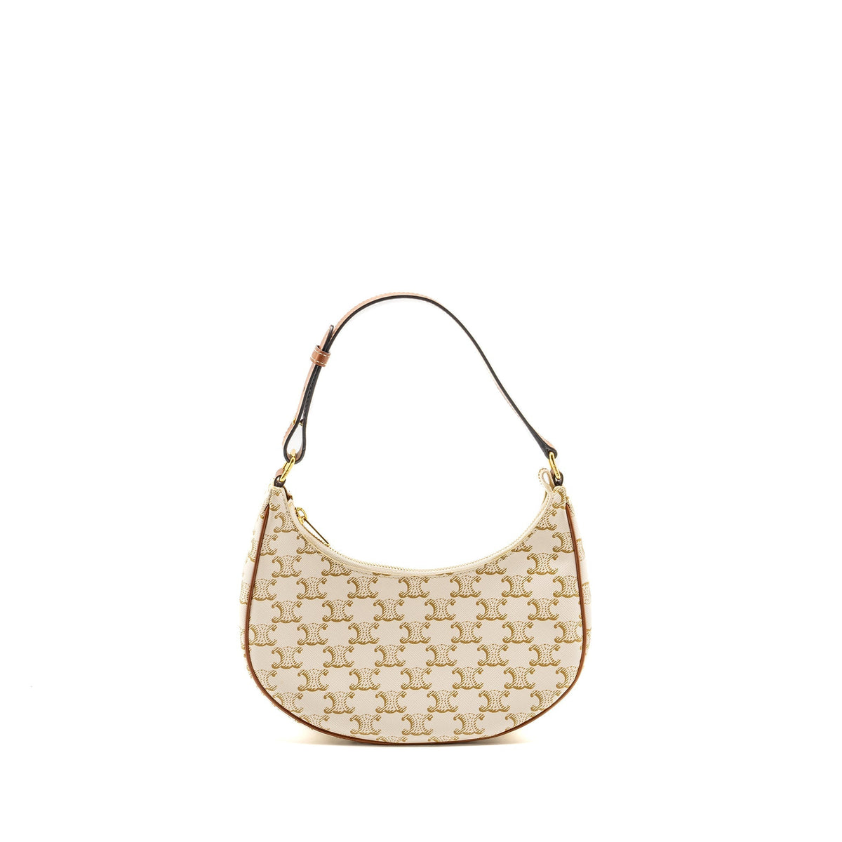 Celine Bags? Celine Meduim Ava Bag Triomphe Canvas Calfskin White Brown GHW Premium Designer Shoulder Bag