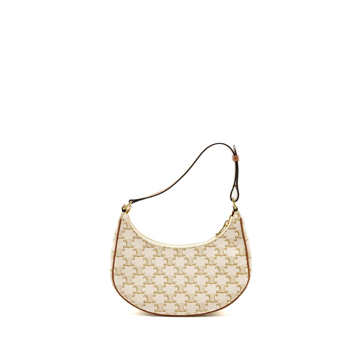 Celine Bags? Celine Meduim Ava Bag Triomphe Canvas Calfskin White Brown GHW Premium Designer Shoulder Bag