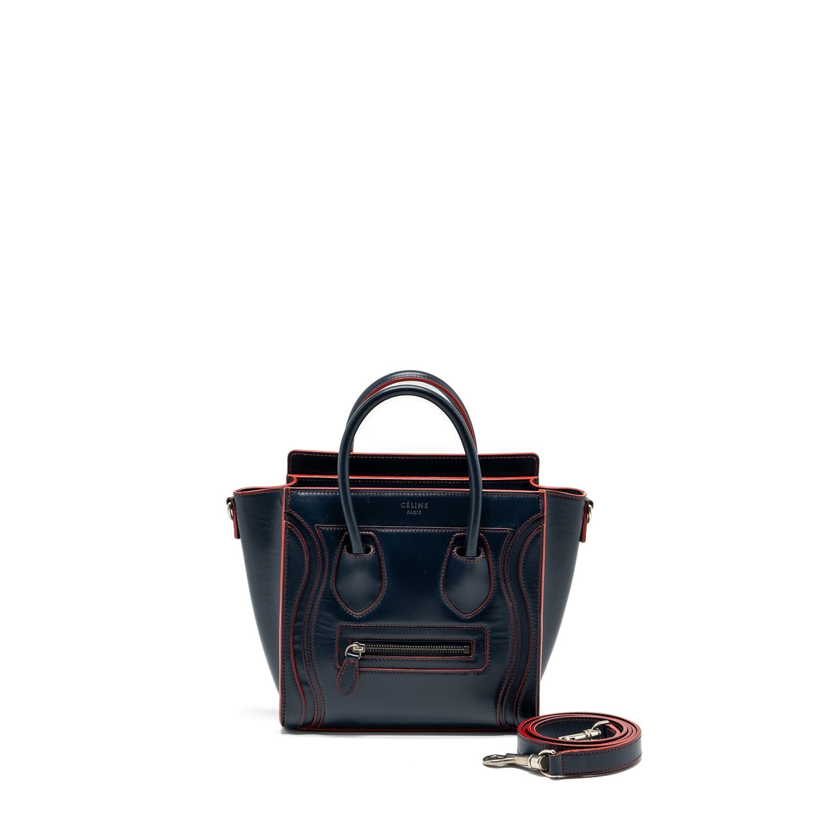 Celine Bags? Celine Nano Luggage bag calfskin navy red SHW Premium Designer Shoulder Bag