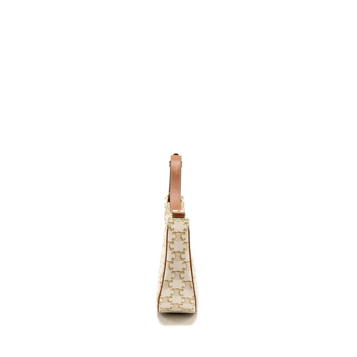 Celine Bags? Celine Meduim Ava Bag Triomphe Canvas Calfskin White Brown GHW Premium Designer Shoulder Bag