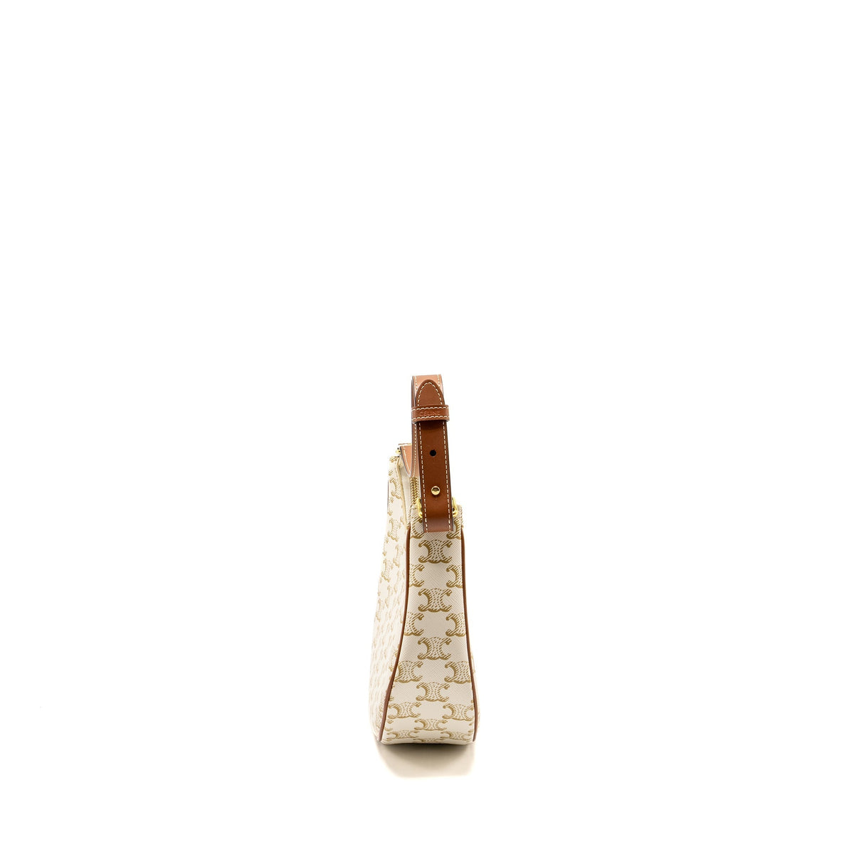 Celine Bags? Celine Meduim Ava Bag Triomphe Canvas Calfskin White Brown GHW Premium Designer Shoulder Bag