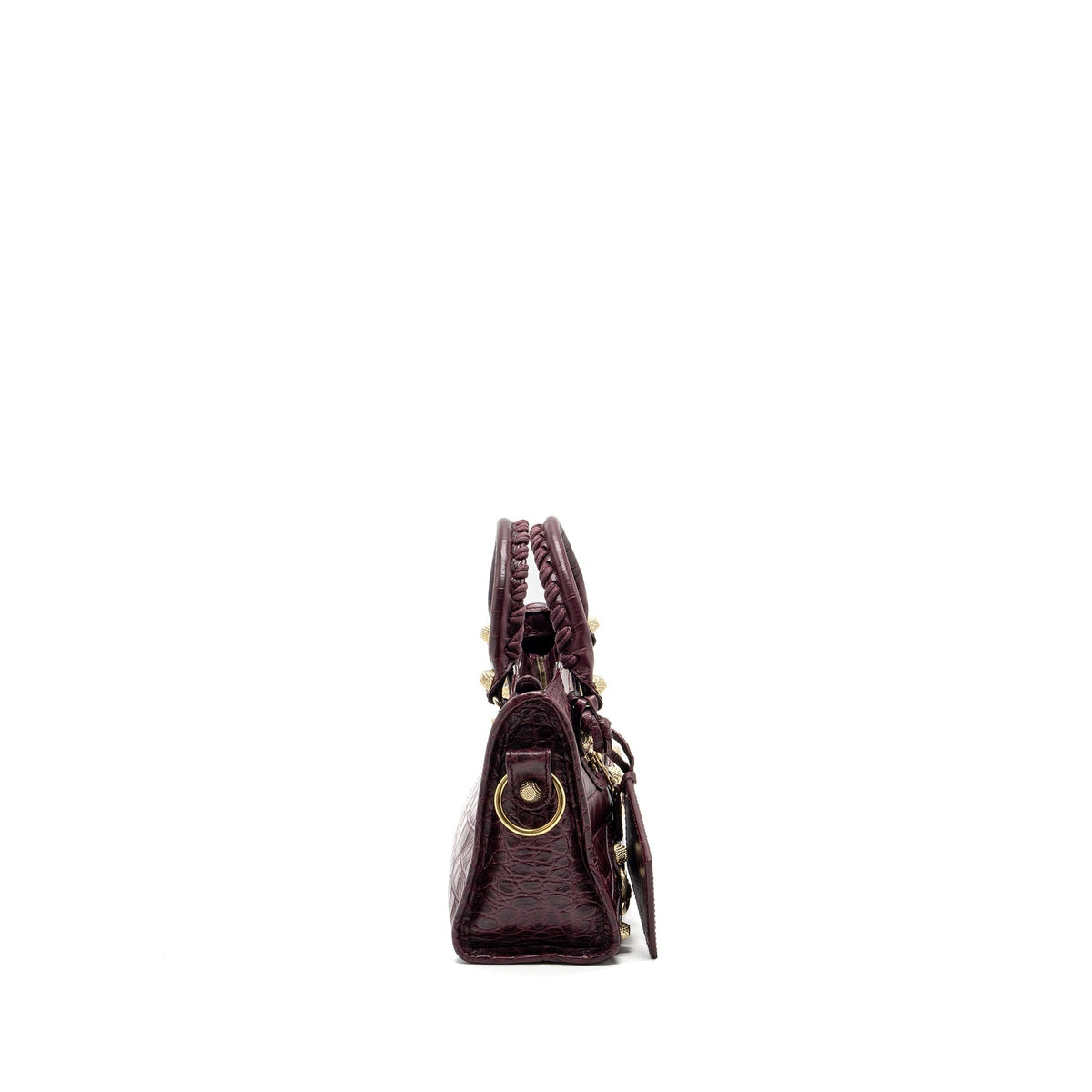Balenciaga mini city bag croc embossed calfskin burgundy GHW — Designer Leather Handbag