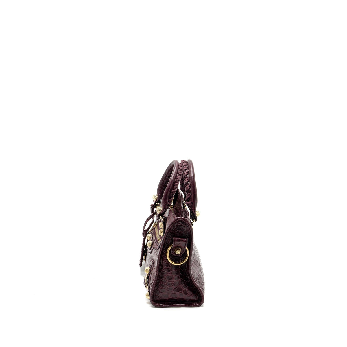 Balenciaga mini city bag croc embossed calfskin burgundy GHW — Designer Leather Handbag
