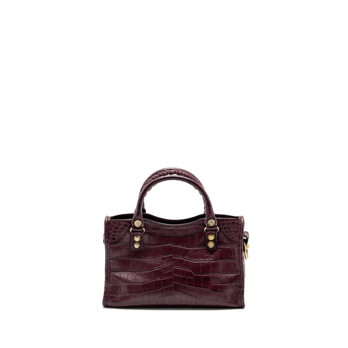 Balenciaga mini city bag croc embossed calfskin burgundy GHW — Designer Leather Handbag