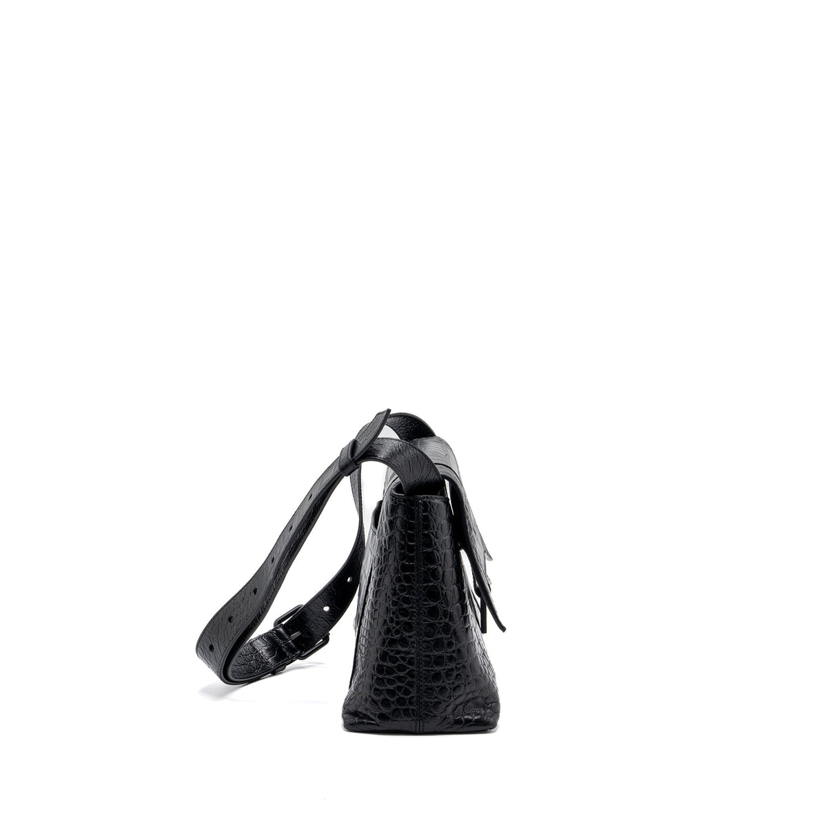 Balenciaga Downtown Small Shoudler Bag Crocodile Embossed Black with Black Hardware | Designer Shoulder Bag