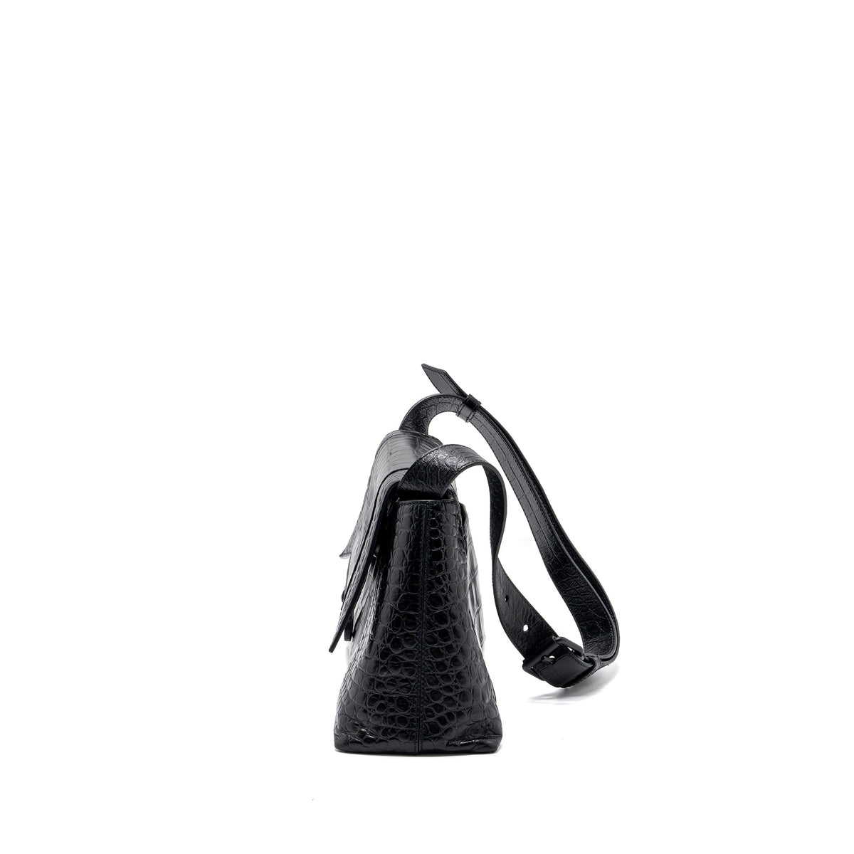 Balenciaga Downtown Small Shoudler Bag Crocodile Embossed Black with Black Hardware | Designer Shoulder Bag