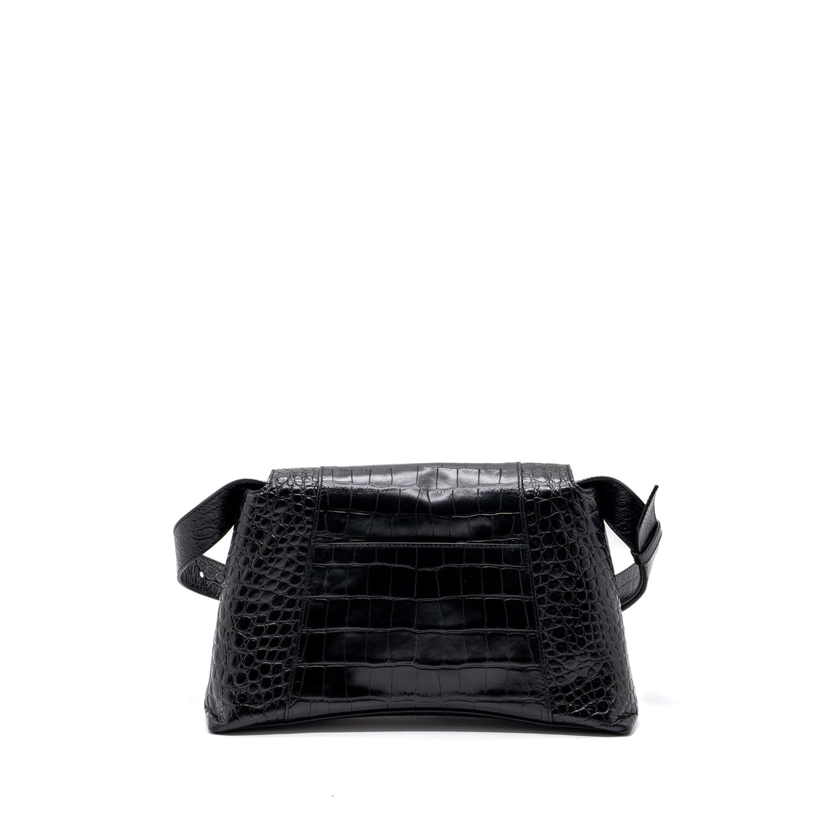 Balenciaga Downtown Small Shoudler Bag Crocodile Embossed Black with Black Hardware | Designer Shoulder Bag