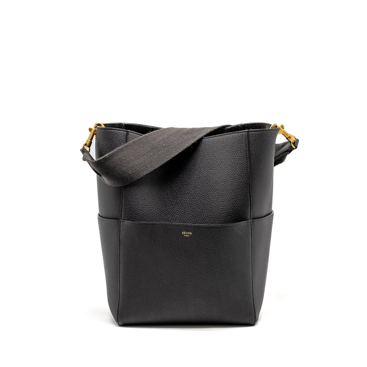 Celine Bags? Celine Sangle Bucket Bag Calfskin Dark Grey GHW Premium Designer Shoulder Bag