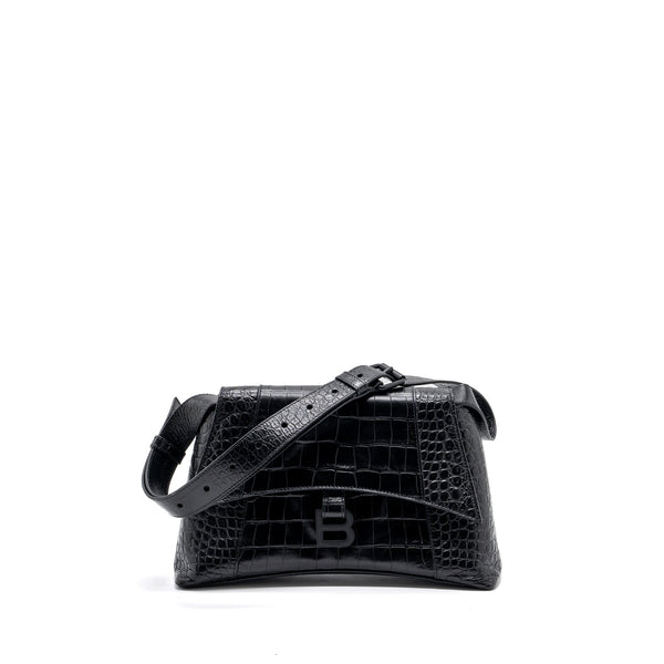 Balenciaga Downtown Small Shoudler Bag Crocodile Embossed Black with Black Hardware | Designer Shoulder Bag