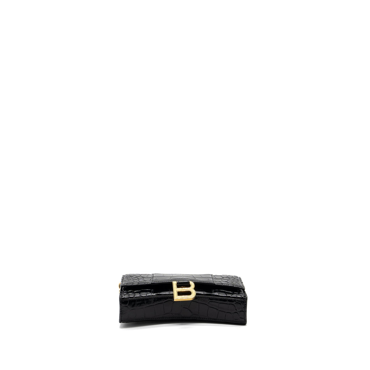 Balenciaga Hourglass Wallet On Chain Croc Embossed Calfskin Black GHW — Designer Chain Bag