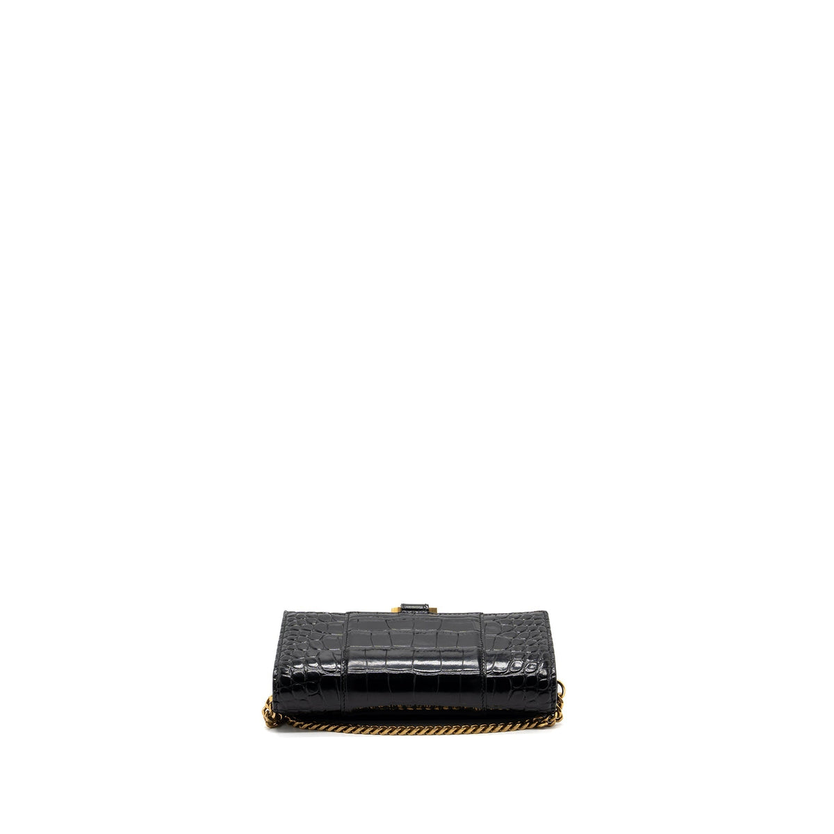 Balenciaga Hourglass Wallet On Chain Croc Embossed Calfskin Black GHW — Designer Chain Bag